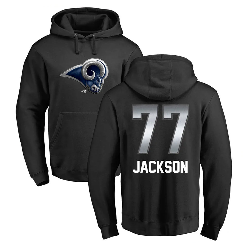 harde LA.Rams #77 Alaric Jackson Player Black Pullover Hoodie Limited Game Stitched Jerseys