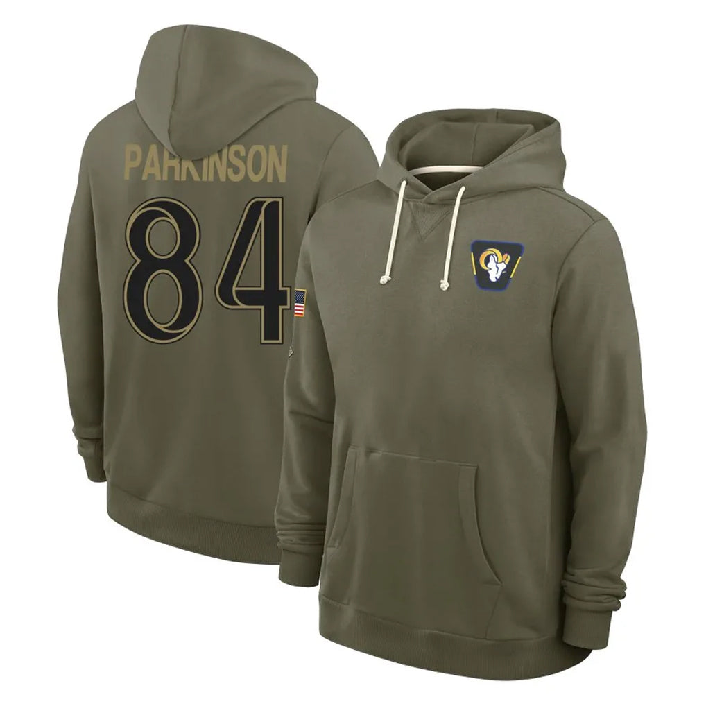 harde LA.Rams #84 Colby Parkinson Player Olive Salute to Service Pullover Hoodies Limited Stitched Jerseys