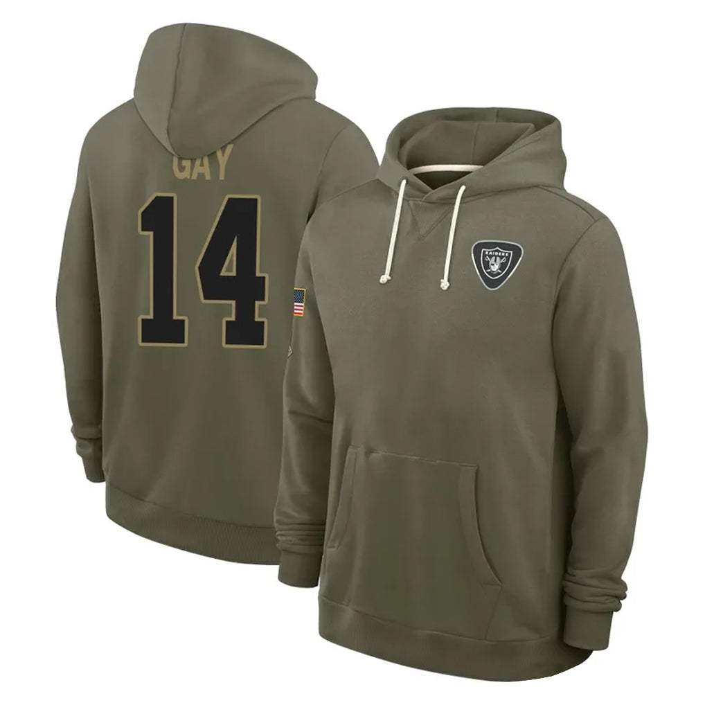 harde LV.Raiders #14 Matt Gay Player Olive Salute to Service Pullover Hoodies Limited Stitched Jerseys