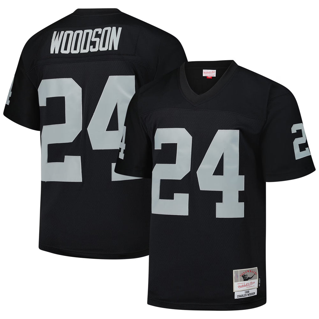 harde LV.Raiders #24 Charles Woodson Player Mitchell & Ness Black Legacy Replica Stitched Jerseys