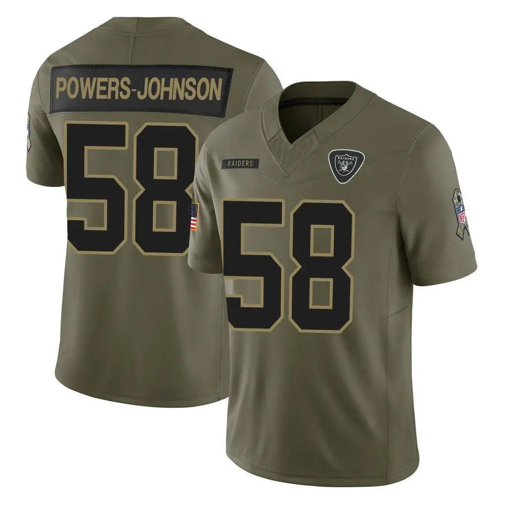 harde LV.Raiders #58 Jackson Powers-Johnson Player Olive 2025 Salute To Service Limited Game Stitched Jerseys