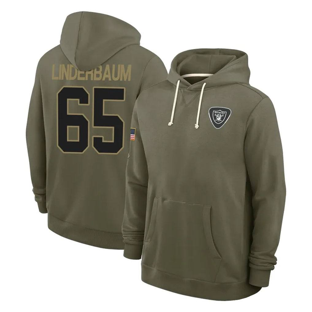 harde LV.Raiders #65 Tyler Linderbaum Player Olive Salute to Service Pullover Hoodies Limited Stitched Jerseys