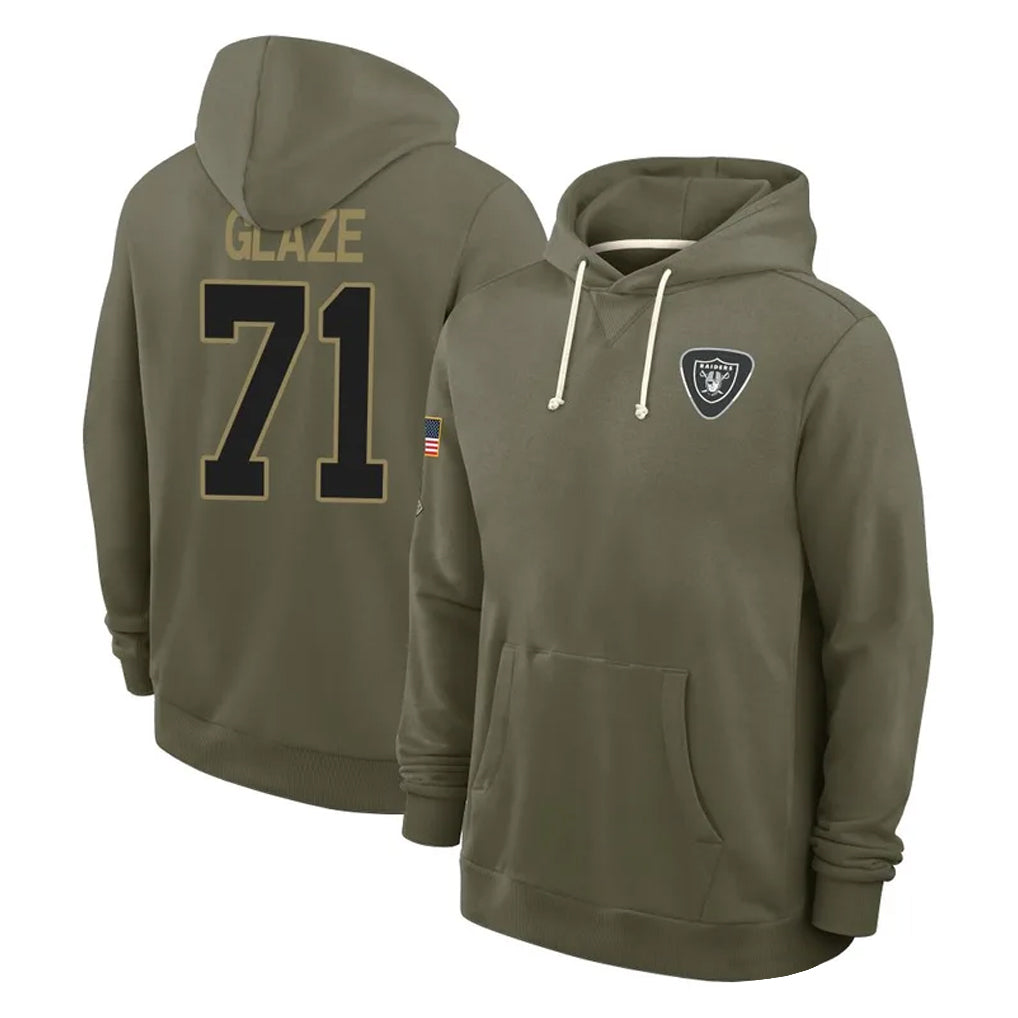 harde LV.Raiders #71 DJ Glaze Player Olive Salute to Service Pullover Hoodies Limited Stitched Jerseys