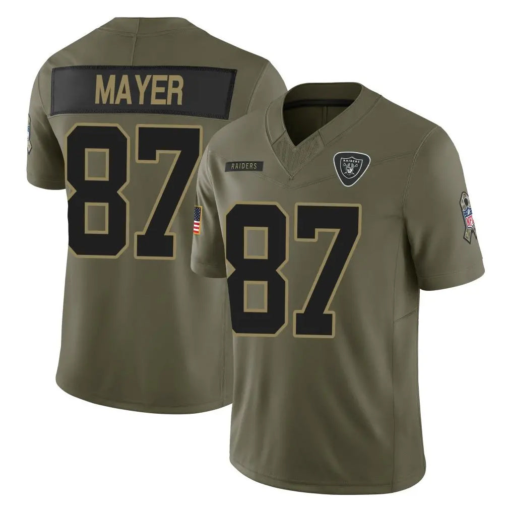 harde LV.Raiders #87 Michael Mayer Player Olive 2025 Salute To Service Limited Game Stitched Jerseys