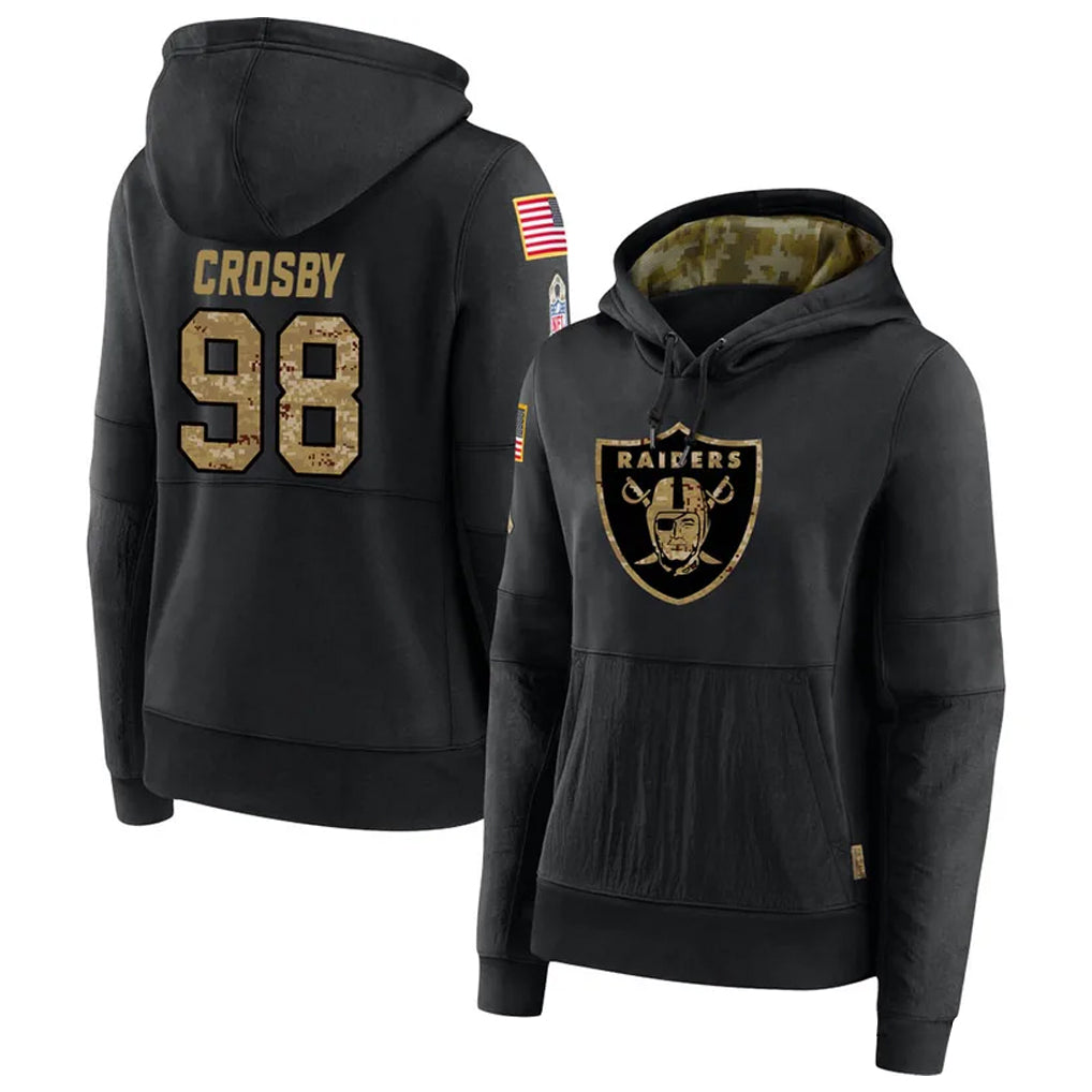 harde LV.Raiders #98 Maxx Crosby Player Salute to Service Black Hoodies Stitched Jerseys