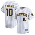 harde M.Brewers #10 Sal Frelick Player White Stripes Home Limited Game Stitched Jerseys