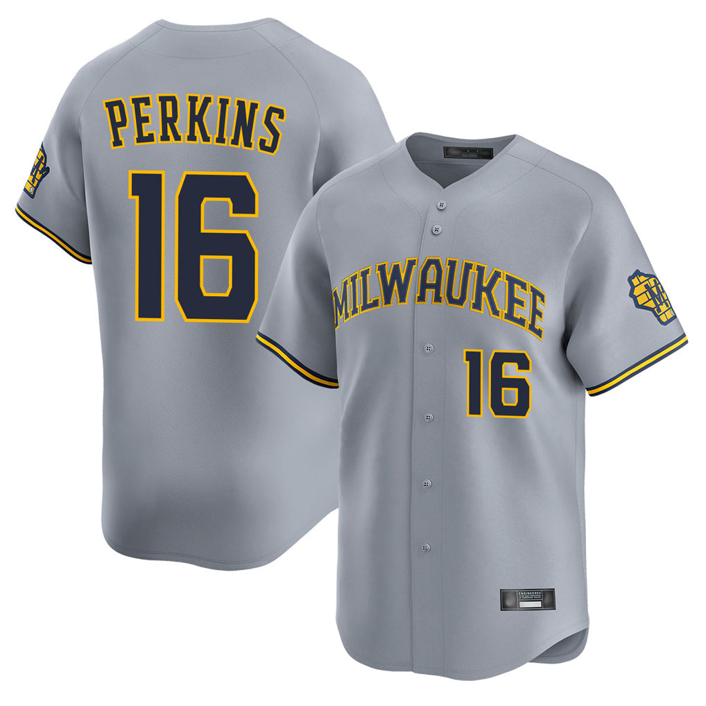 harde M.Brewers #16 Blake Perkins Player Gray Home Limited Stitched Jerseys