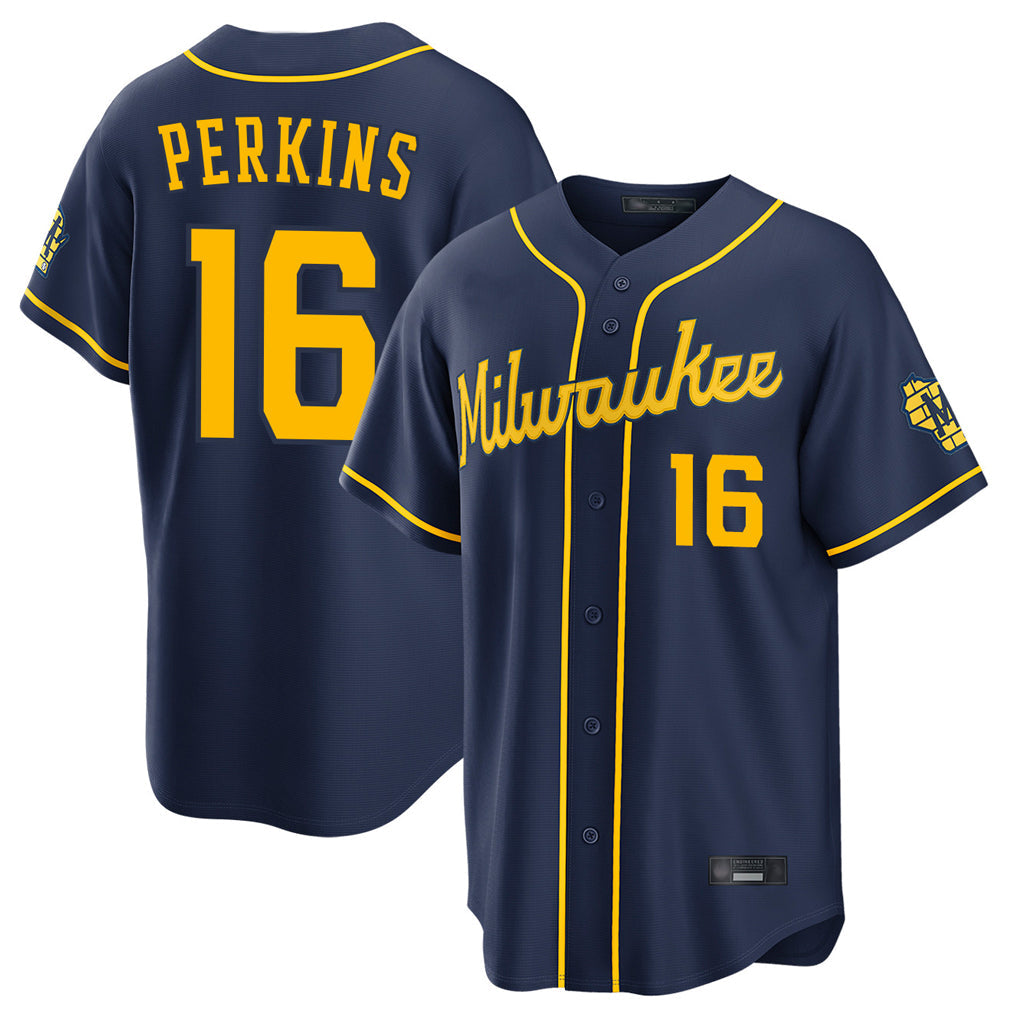 harde M.Brewers #16 Blake Perkins Player Navy Home Stadium Game Stitched Jerseys