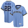 harde M.Brewers #22 Christian Yelich Player Light Blue Cooperstown Collection Game T-shirt Stitched Jerseys