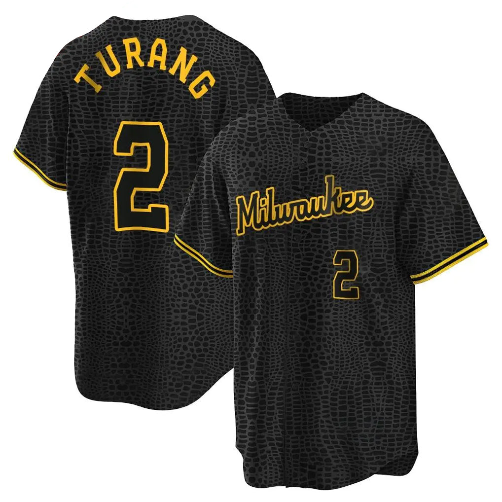 harde M.Brewers #2 Brice Turang Player Black Snake Skin City Home Game Stitched Jerseys