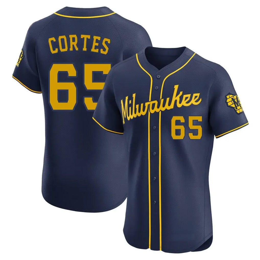 harde M.Brewers #65 Nestor Cortes Player Navy Home Limited Elite Stitched Jerseys