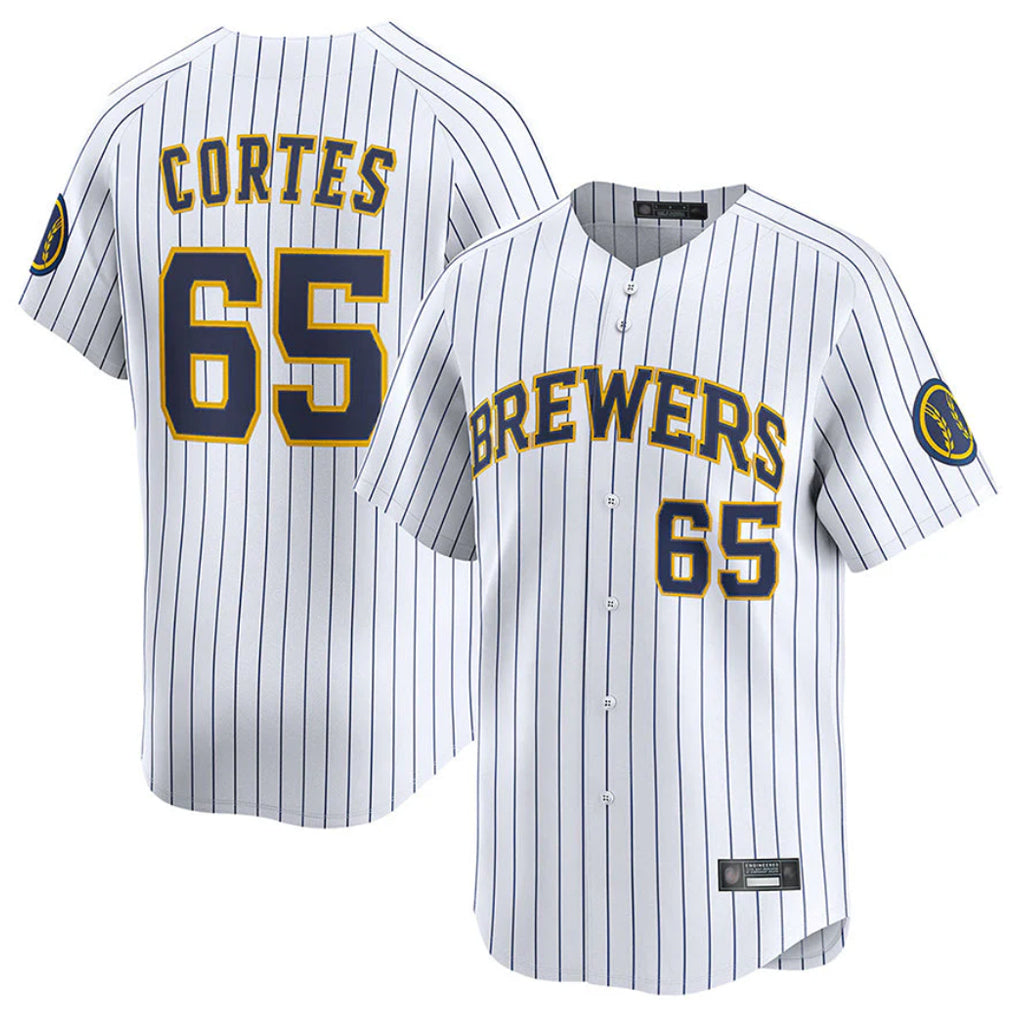 harde M.Brewers #65 Nestor Cortes Player White Stripes Home Limited Game Stitched Jerseys