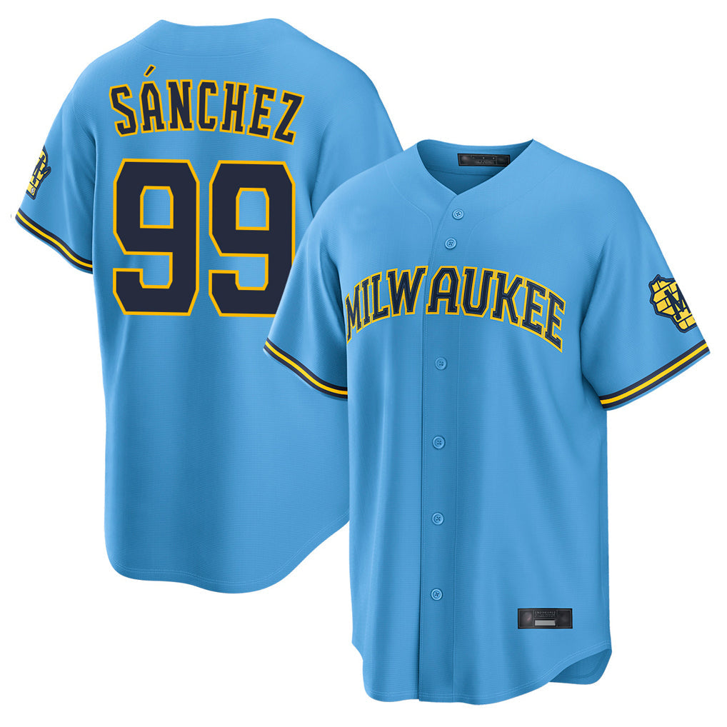 harde M.Brewers #99 Gary Sanchez Player Light Blue Road Stadium Game Stitched Jerseys