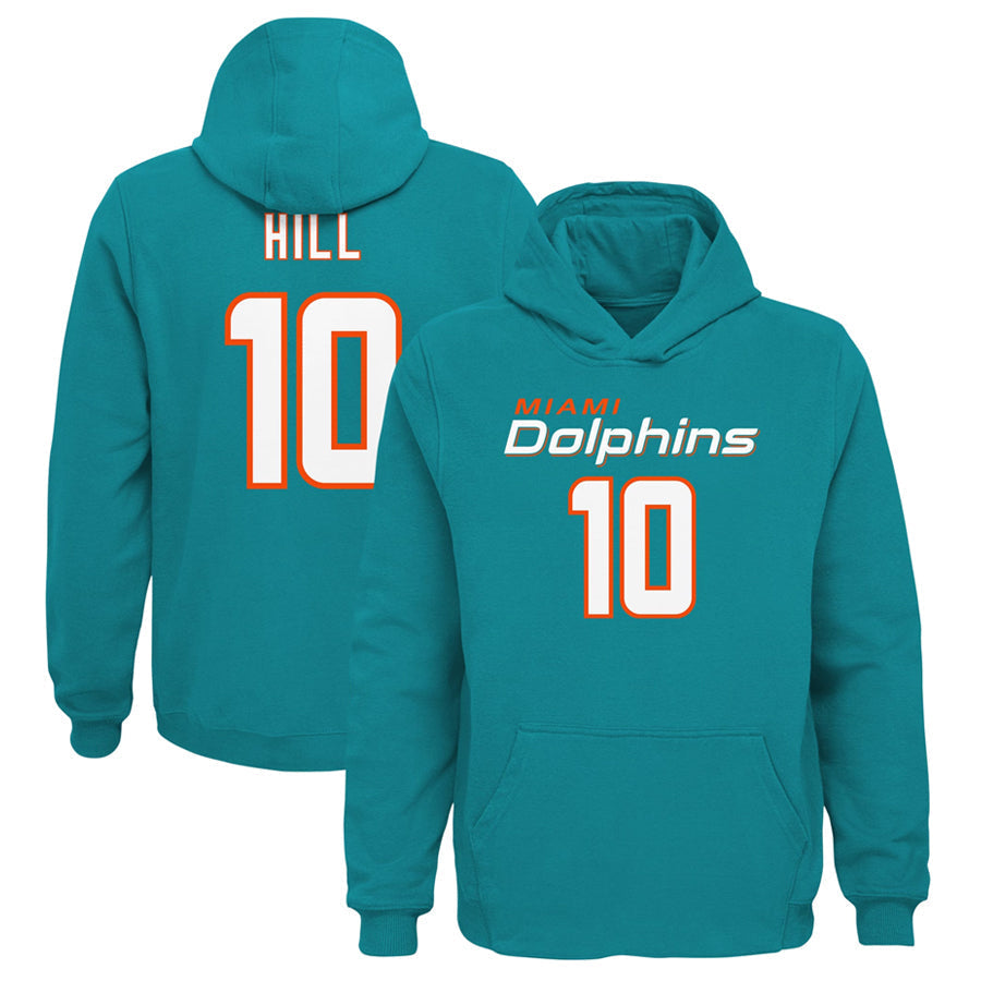 harde M.Dolphins #10 Tyreek Hill Player Aqua Mainliner Pullover Hoodie Game Stitched Jerseys