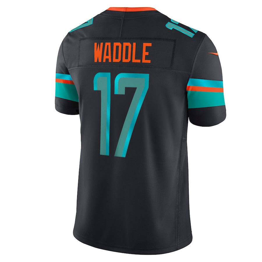 harde M.Dolphins #17 Jaylen Waddle Player Blue Rivalries Collection Vapor Limited Stitched Jersey