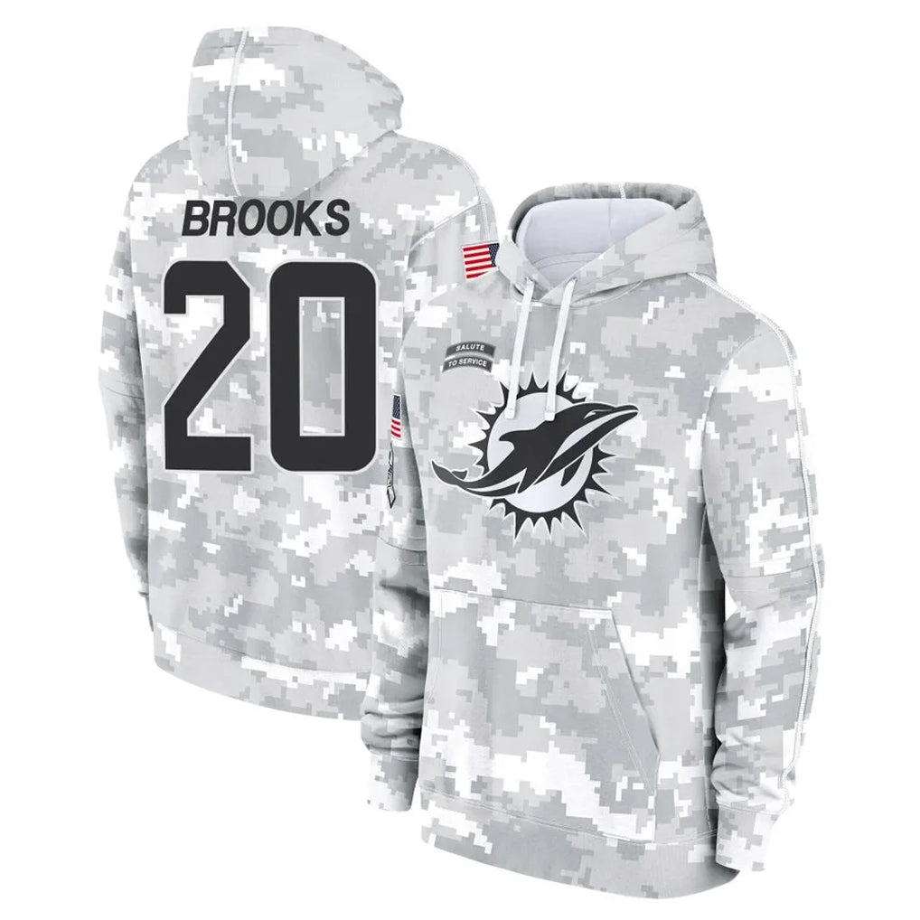 harde M.Dolphins #20 Jordyn Brooks Player Arctic Camo Salute to Service Hoodies Limited Game Stitched Jerseys