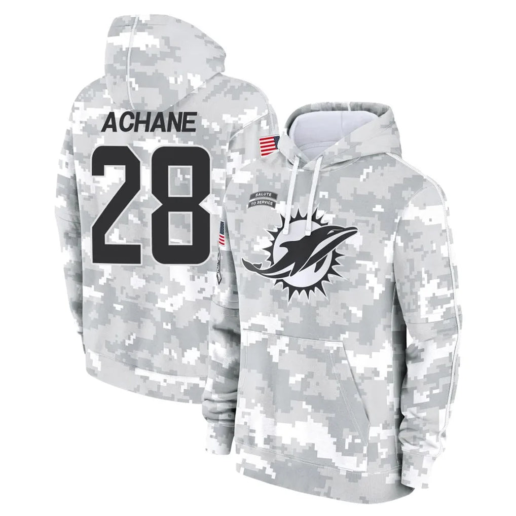 harde M.Dolphins #28 De'Von Achane Player Arctic Camo Salute to Service Hoodies Limited Game Stitched Jerseys