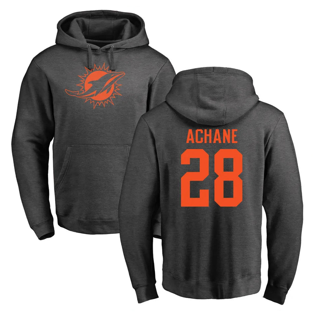 harde M.Dolphins #28 De'Von Achane Player Darkgray Pullover Hoodies Limited Stitched Jerseys