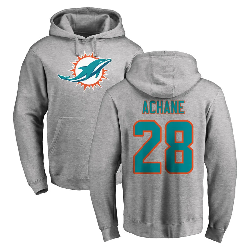 harde M.Dolphins #28 De'Von Achane Player Gray LOGO Pullover Hoodies Limited Stitched Jerseys