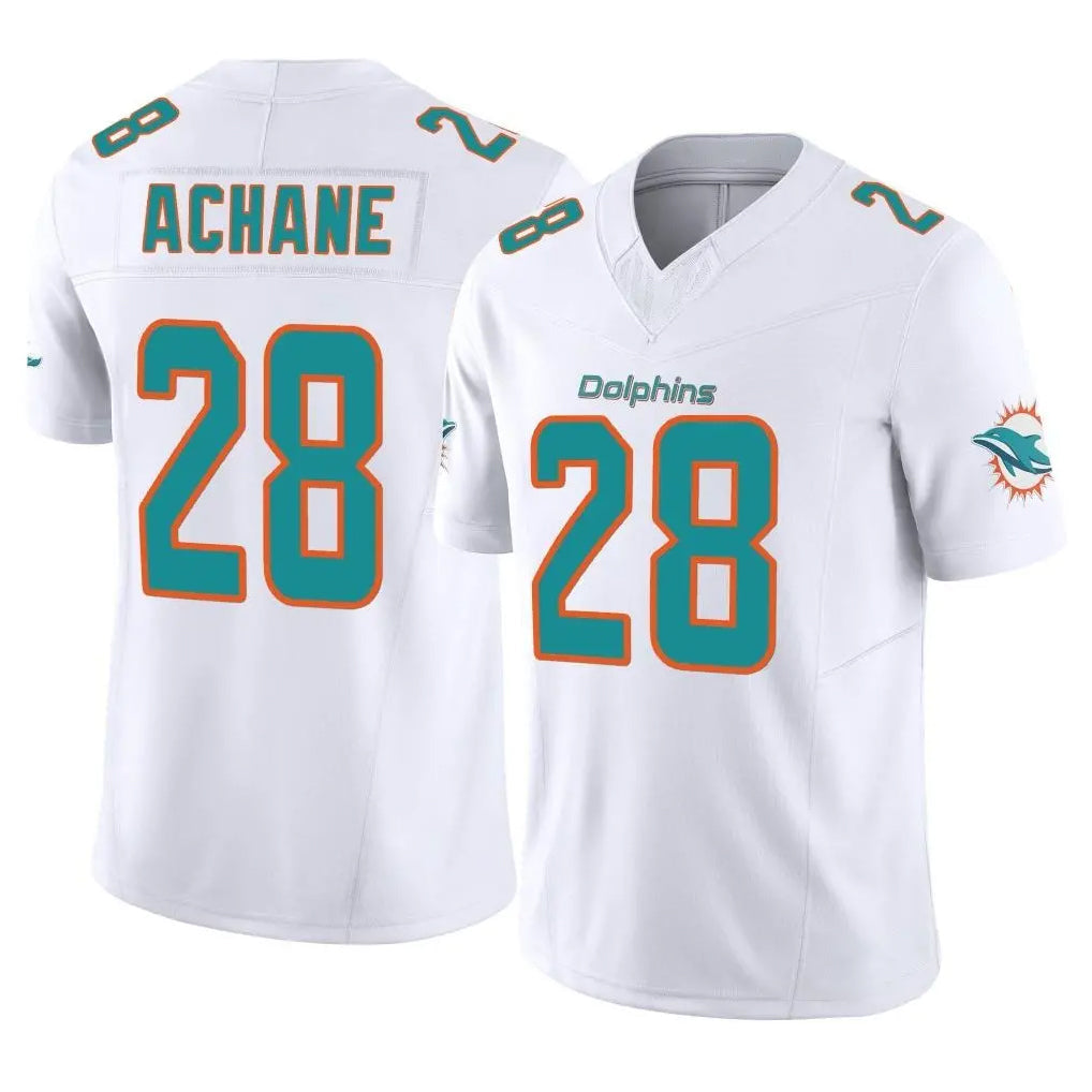 harde M.Dolphins #28 De'Von Achane Player White Limited Vapor F.U.S.E. Home Game Stitched Jerseys