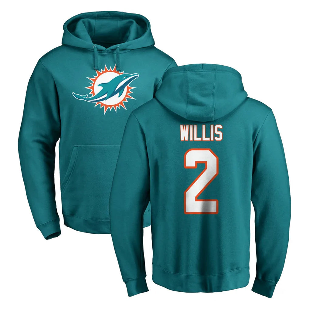 harde M.Dolphins #2 Malik Willis Player Aqua LOGO Pullover Hoodies Limited Stitched Jerseys