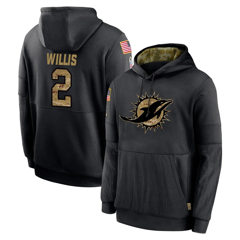 harde M.Dolphins #2 Malik Willis Player Black Salute to Service Hoodies Limited Game Stitched Jerseys