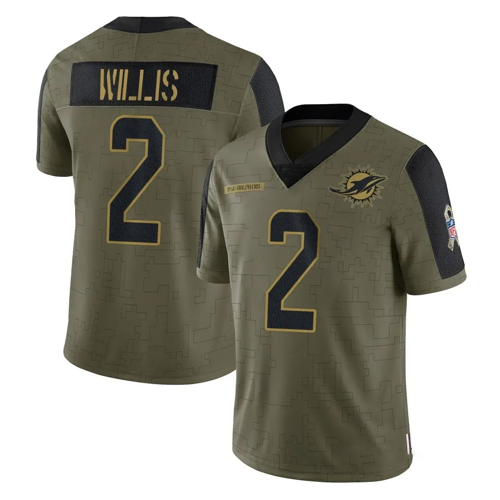 harde M.Dolphins #2 Malik Willis Player Olive Salute To Service Limited Game Stitched Jerseys