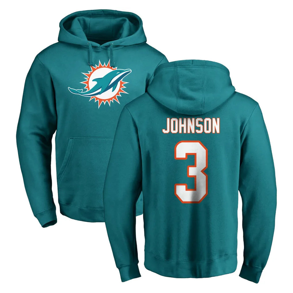 harde M.Dolphins #3 Chris Johnson Player Aqua LOGO Pullover Hoodies Limited Stitched Jerseys
