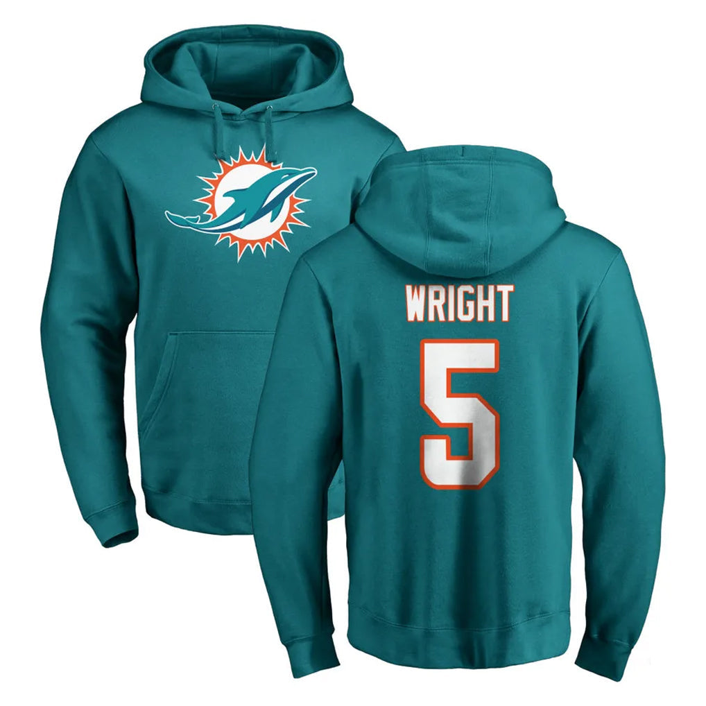 harde M.Dolphins #5 Jaylen Wright Player Aqua LOGO Pullover Hoodies Limited Stitched Jerseys