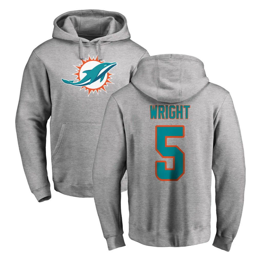 harde M.Dolphins #5 Jaylen Wright Player Gray LOGO Pullover Hoodies Limited Stitched Jerseys