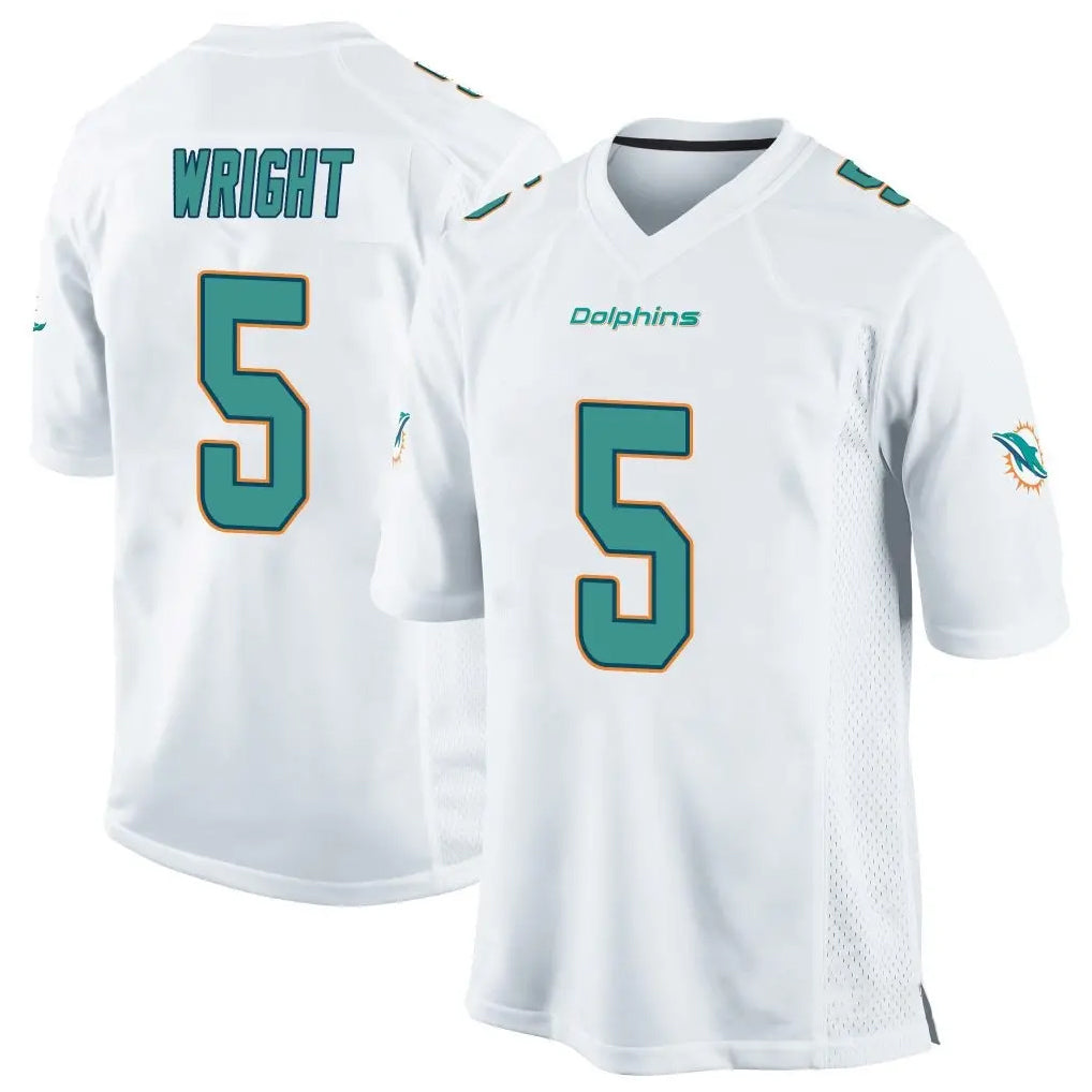harde M.Dolphins #5 Jaylen Wright Player White Home Game Stitched Jerseys