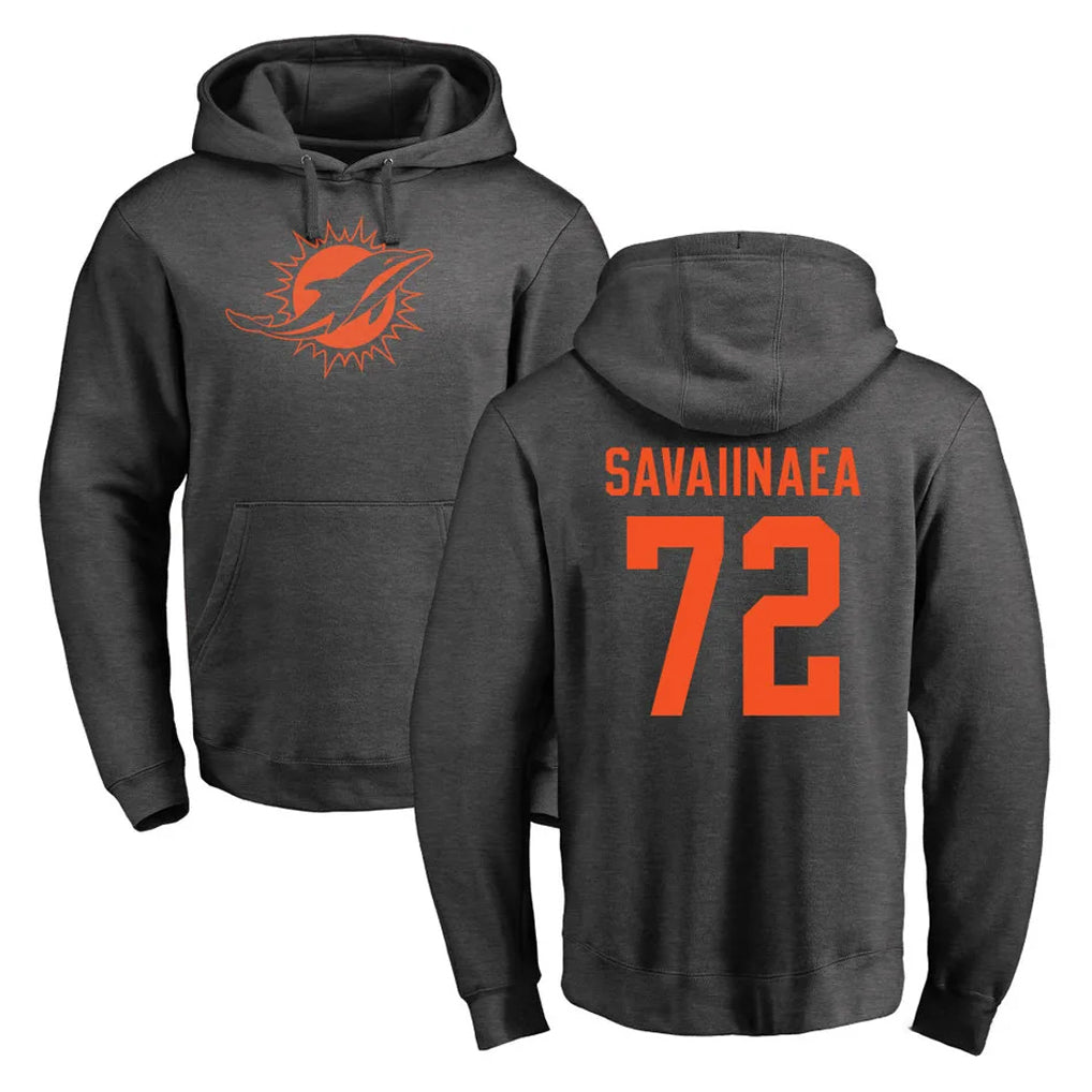 harde M.Dolphins #72 Jonah Savaiinaea Player Darkgray Pullover Hoodies Limited Stitched Jerseys
