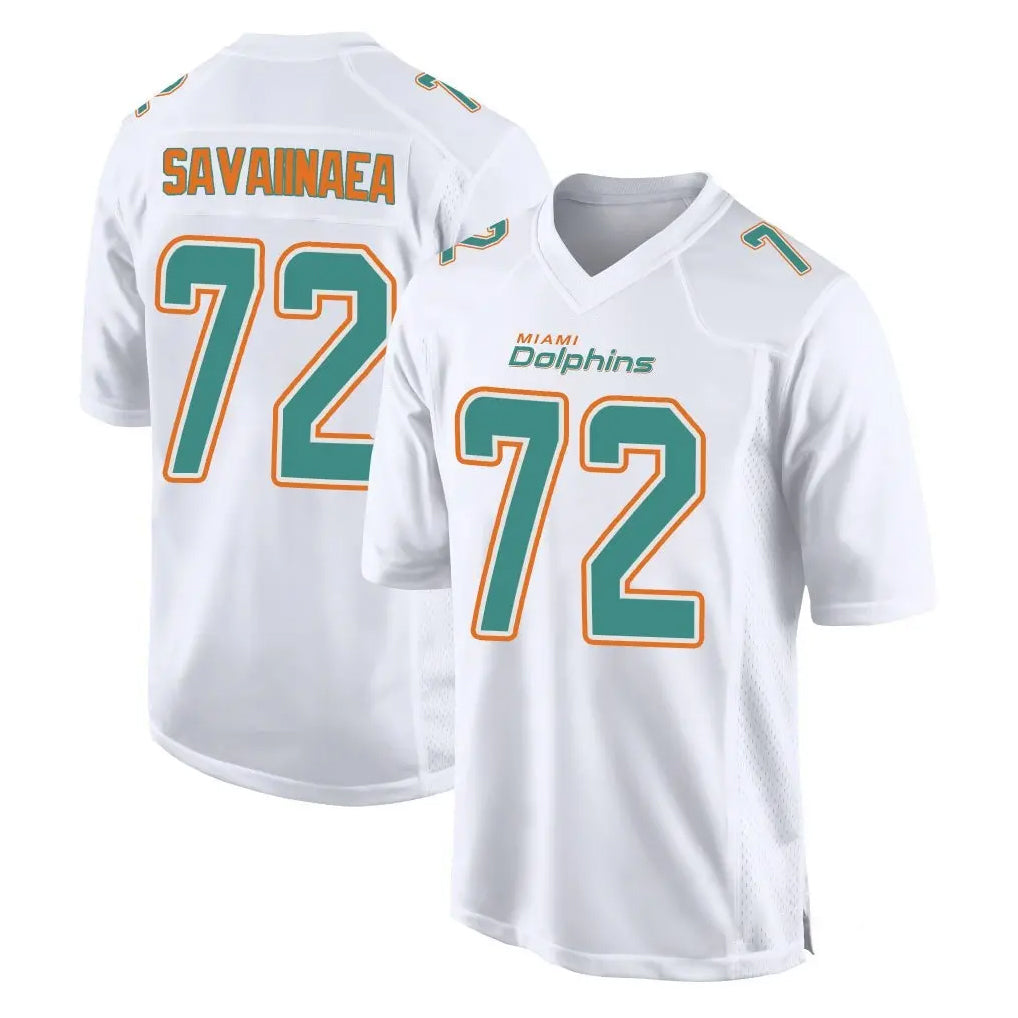 harde M.Dolphins #72 Jonah Savaiinaea Player White Fashion Home Game Stitched Jerseys