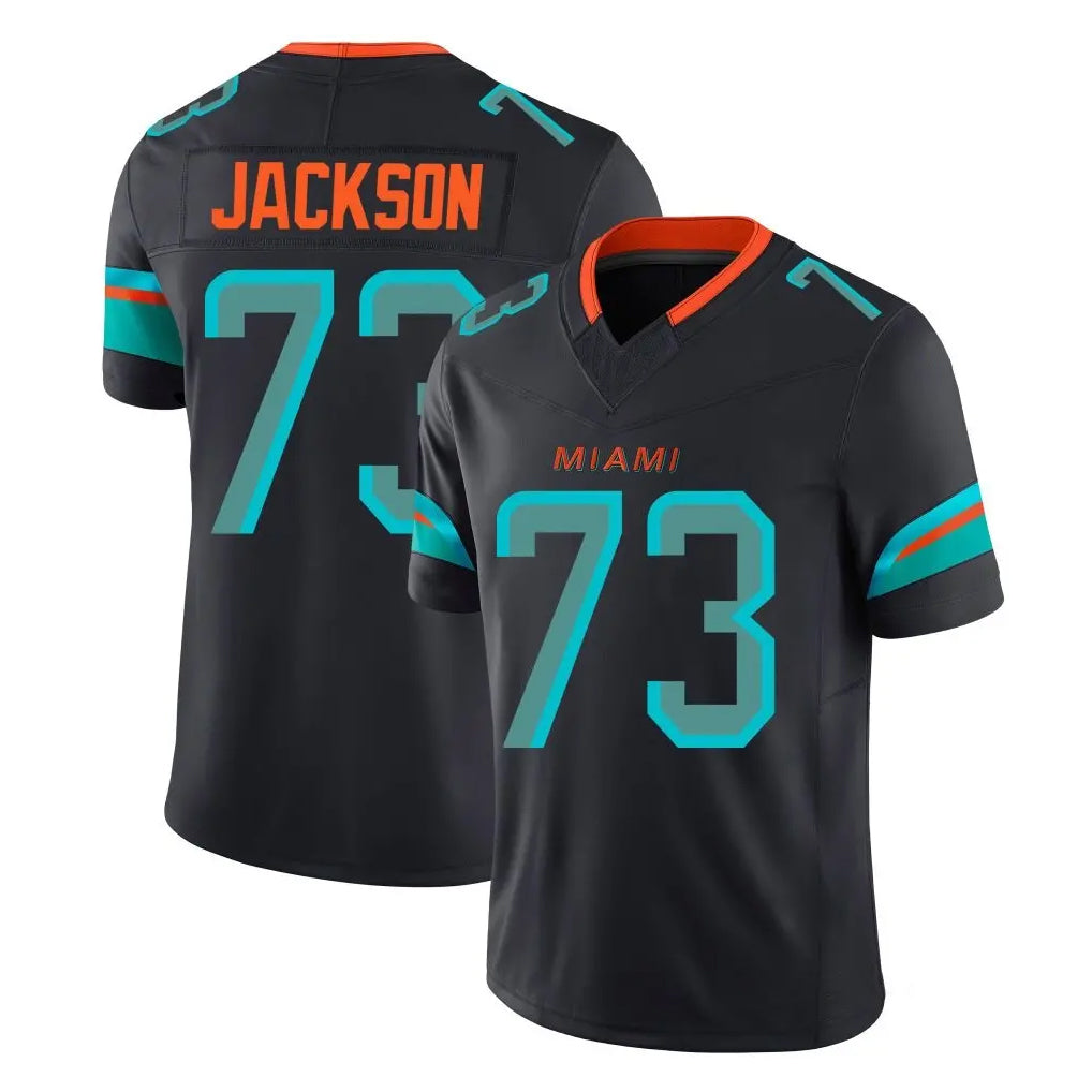 harde M.Dolphins #73 Austin Jackson Player Black Limited Pitch Rivalries Collection Home Game Stitched Jerseys