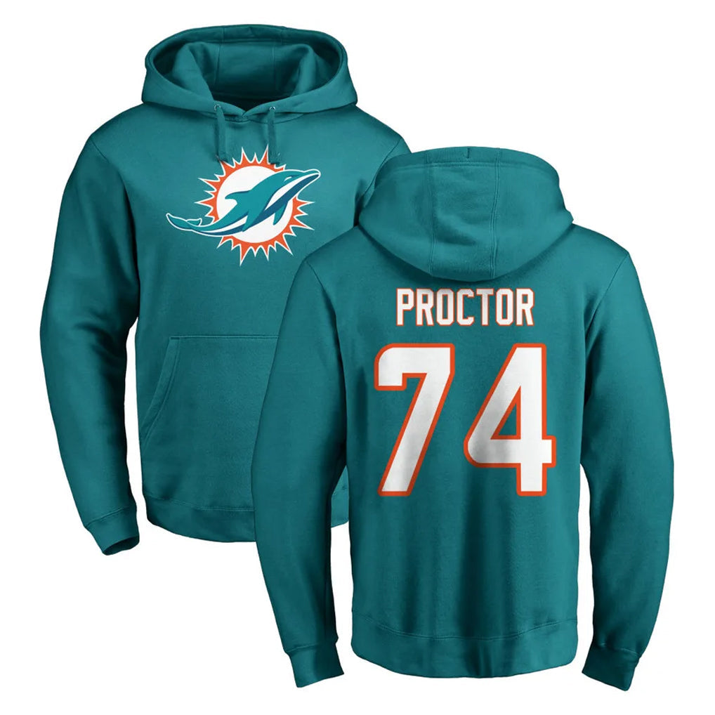 harde M.Dolphins #74 Kadyn Proctor Player Aqua LOGO Pullover Hoodies Limited Stitched Jerseys
