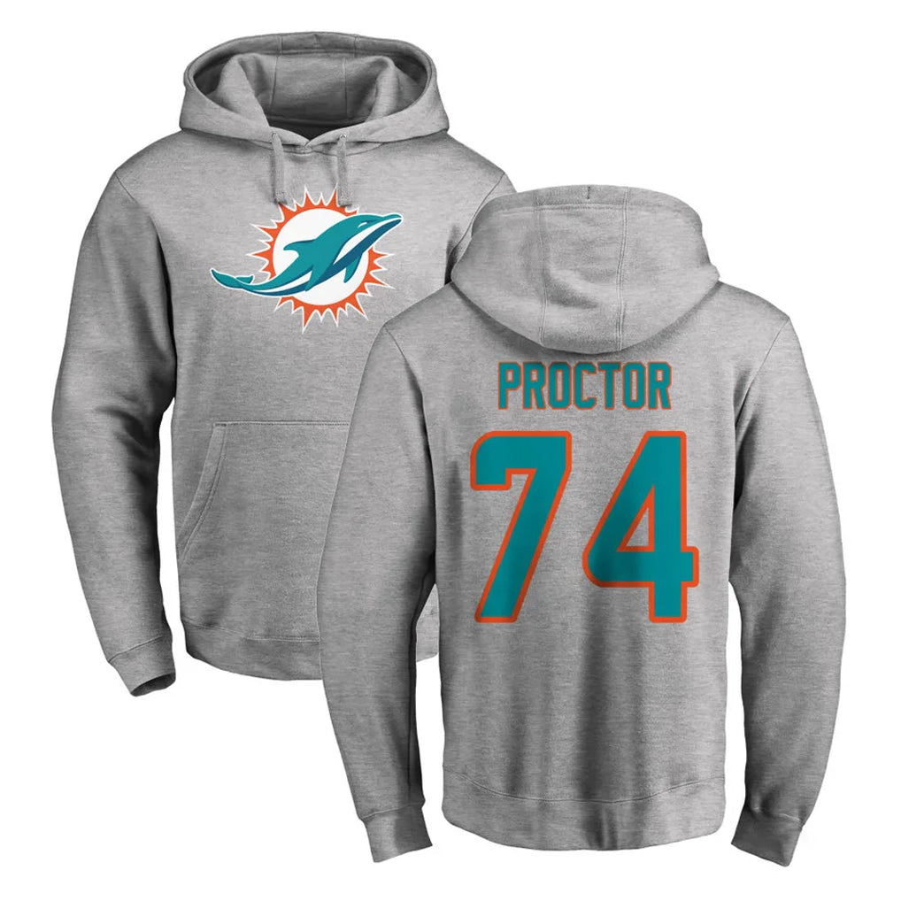 harde M.Dolphins #74 Kadyn Proctor Player Gray LOGO Pullover Hoodies Limited Stitched Jerseys