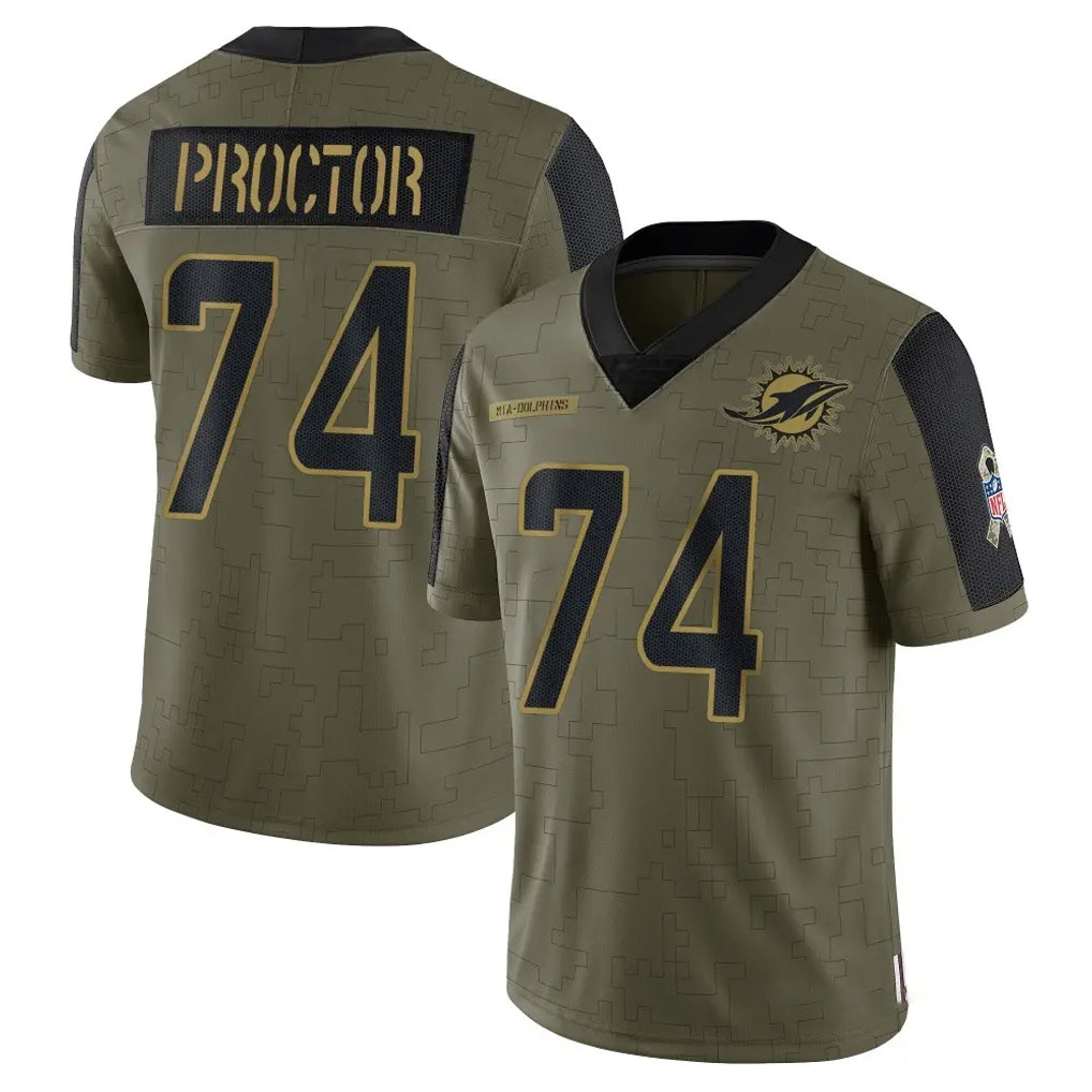 harde M.Dolphins #74 Kadyn Proctor Player Olive Salute To Service Limited Game Stitched Jerseys
