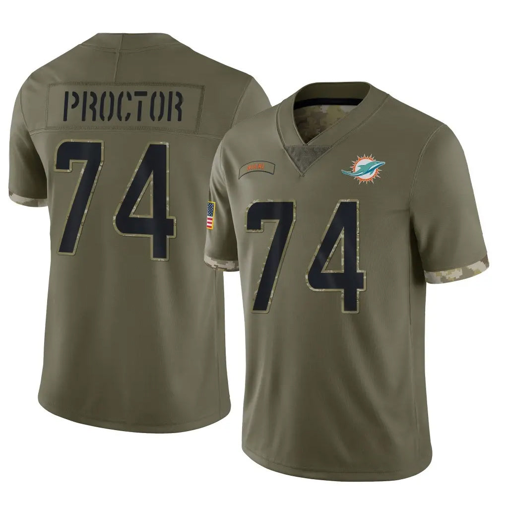 harde M.Dolphins #74 Kadyn Proctor Player Olive Salute To Service Limited Stitched Jerseys