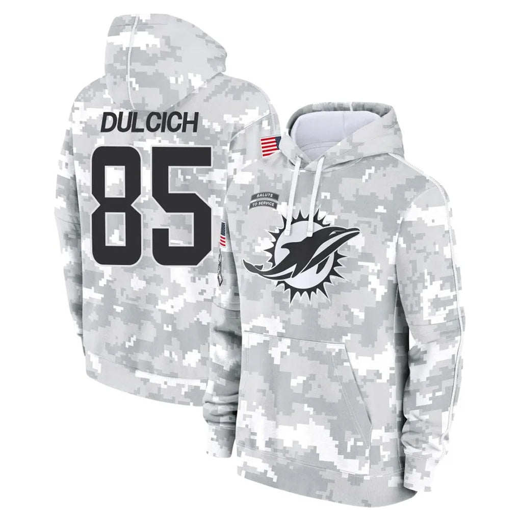 harde M.Dolphins #85 Greg Dulcich Player Arctic Camo Salute to Service Hoodies Limited Game Stitched Jerseys