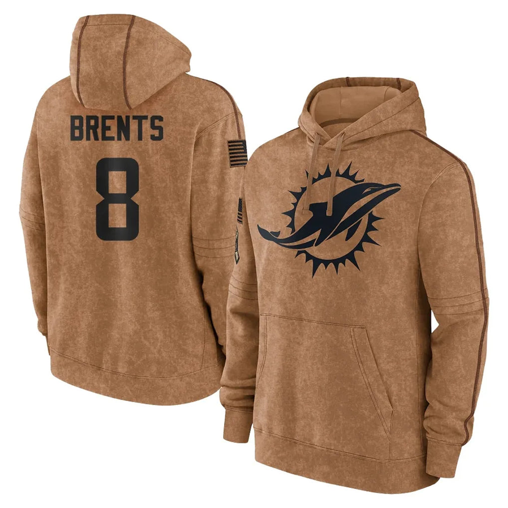 harde M.Dolphins #8 JuJu Brents Player Brown Salute to Service Hoodies Limited Game Stitched Jerseys