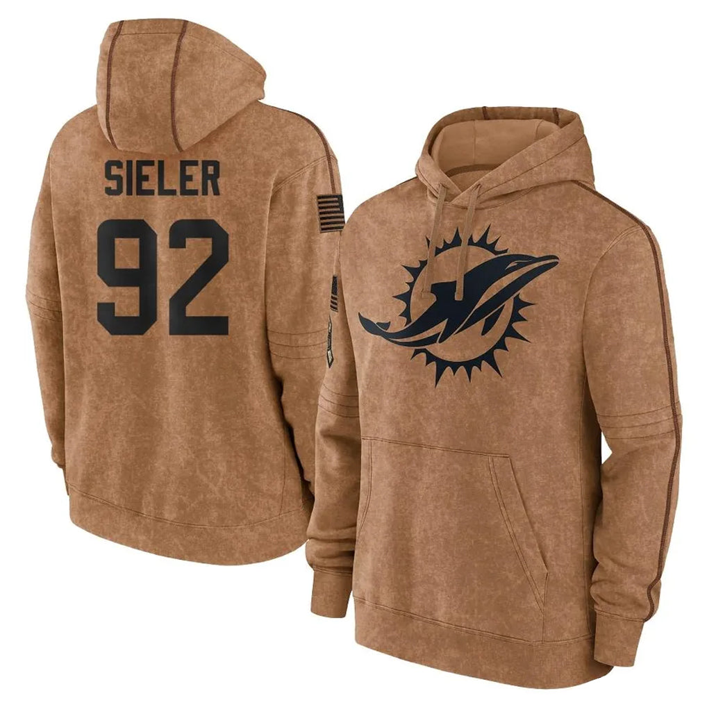 harde M.Dolphins #92 Zach Sieler Player Brown Salute to Service Hoodies Limited Game Stitched Jerseys