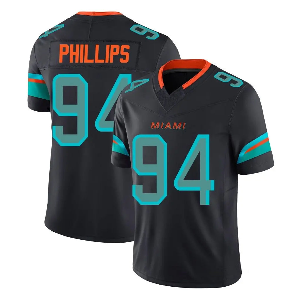 harde M.Dolphins #94 Jordan Phillips Player Black Limited Pitch Rivalries Collection Home Game Stitched Jerseys