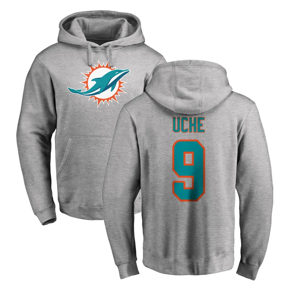harde M.Dolphins #9 Joshua Uche Player Gray LOGO Pullover Hoodies Limited Stitched Jerseys