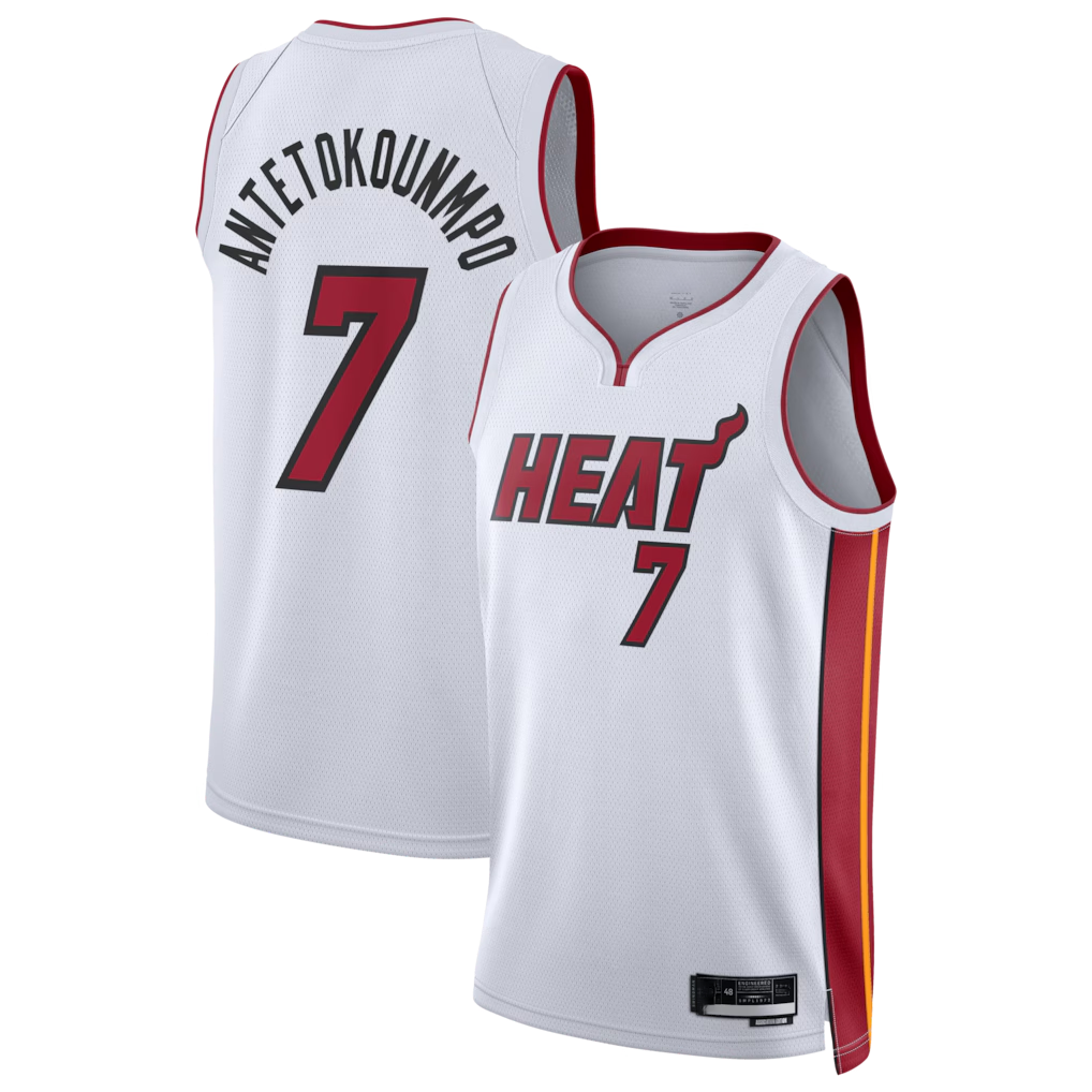 harde M.Heat #7 Giannis Antetokounmpo White Swingman Jerseys - Association Edition