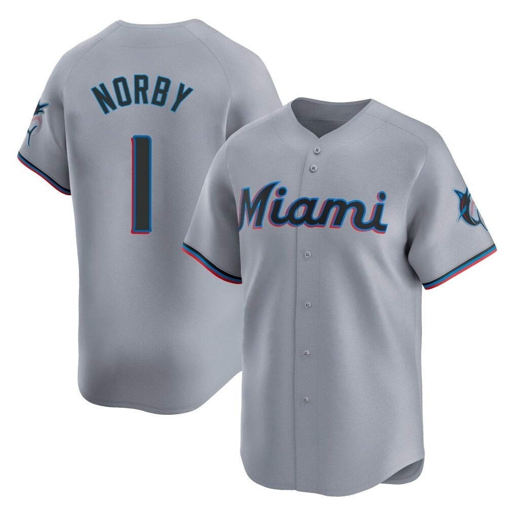 harde M.Marlins #1 Connor Norby Player Gray Home Limited Stitched Jerseys