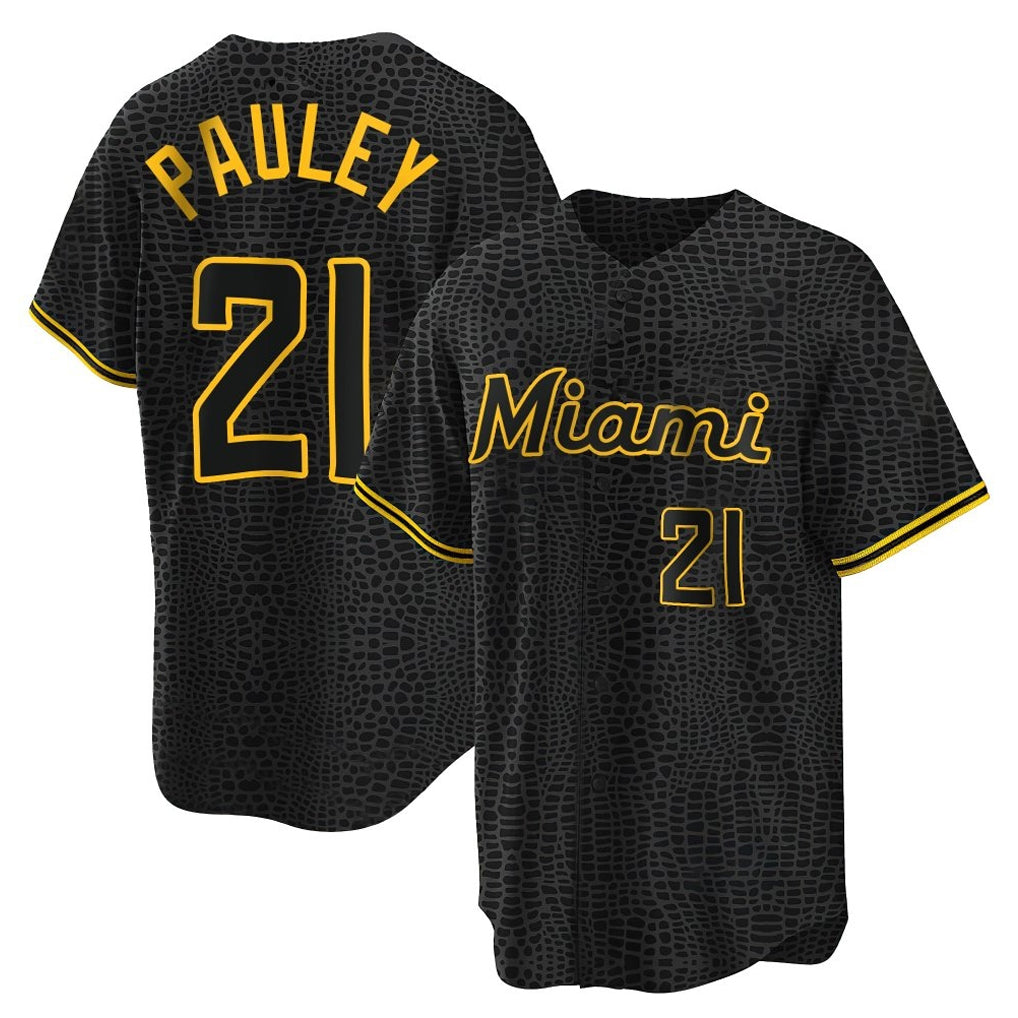 harde M.Marlins #21 Graham Pauley Player Black Snake Skin City Home Game Stitched Jerseys