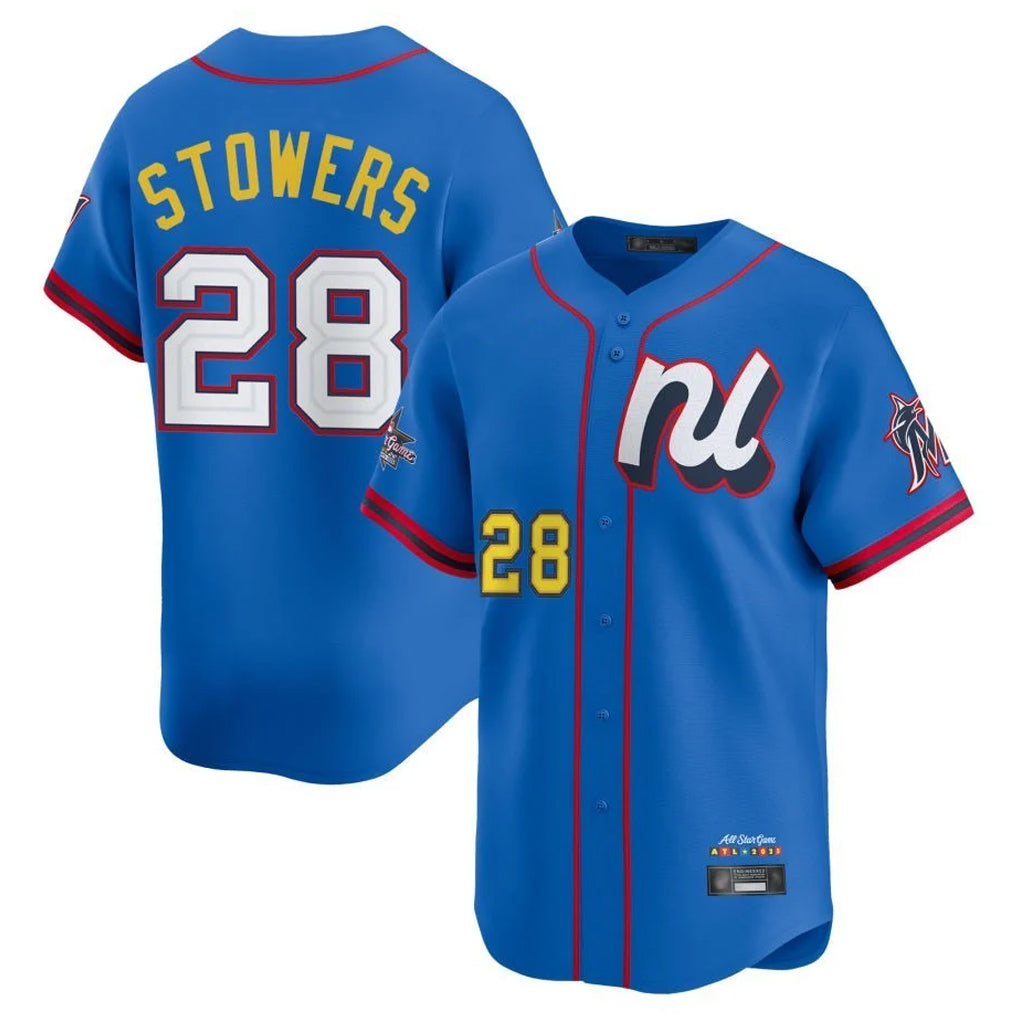 harde M.Marlins #28 Kyle Stowers Player Blue National League All-Star Game Limited Stitched Jerseys