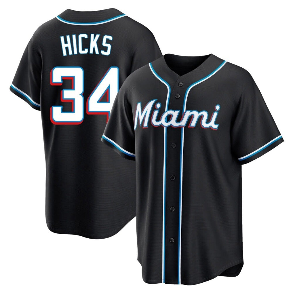 harde M.Marlins #34 Liam Hicks Player Black Fashion Out Home Game Stitched Jerseys
