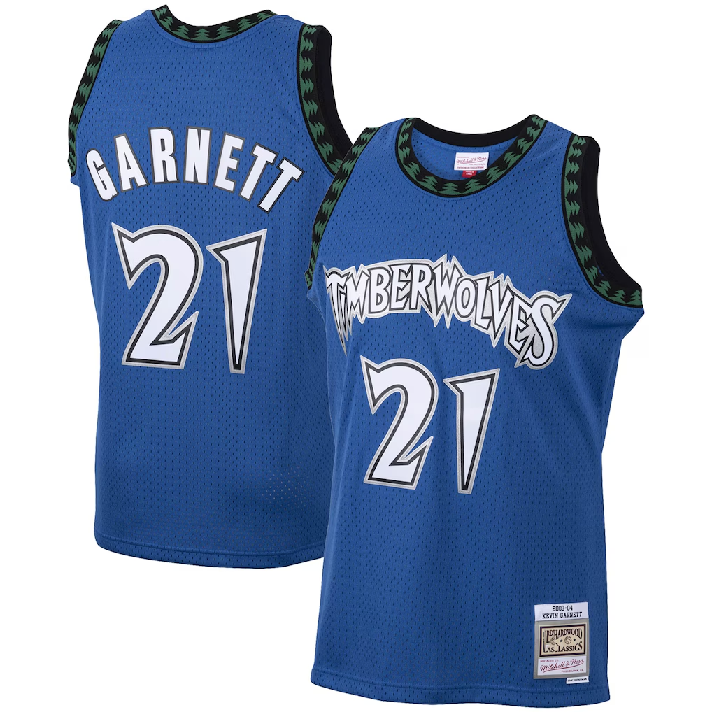 harde M.Timberwolves #21 Kevin Garnett Mitchell & Ness Blue 2003-2004 Hardwood Classics Swingman Stitched Jerseys