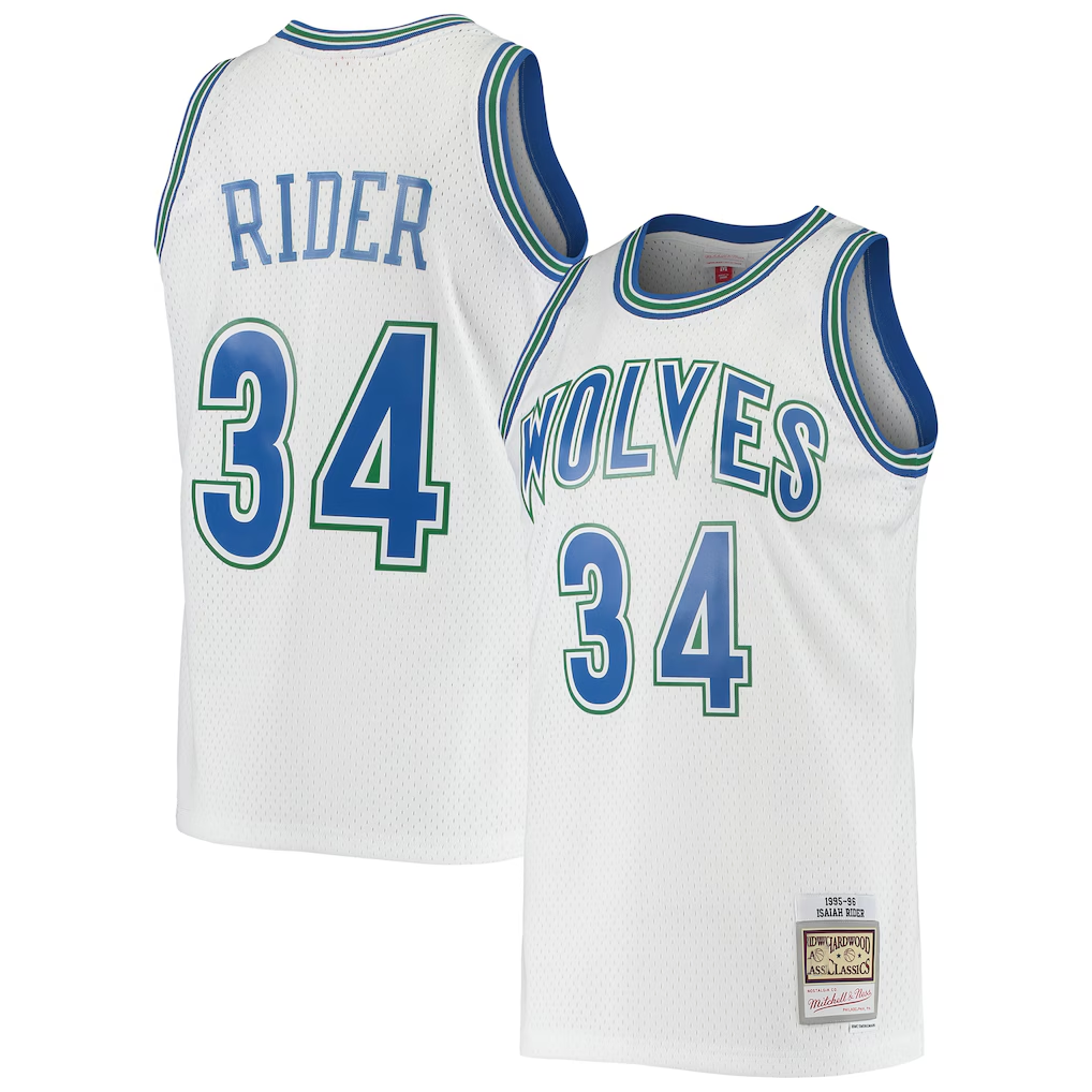 harde M.Timberwolves #34 Isaiah Rider Mitchell & Ness White 1995-1996 Hardwood Classics Swingman Stitched Jerseys